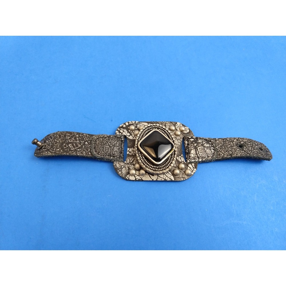 Vintage Black Stone Snap Back Fabric Bracelet Statement Piece